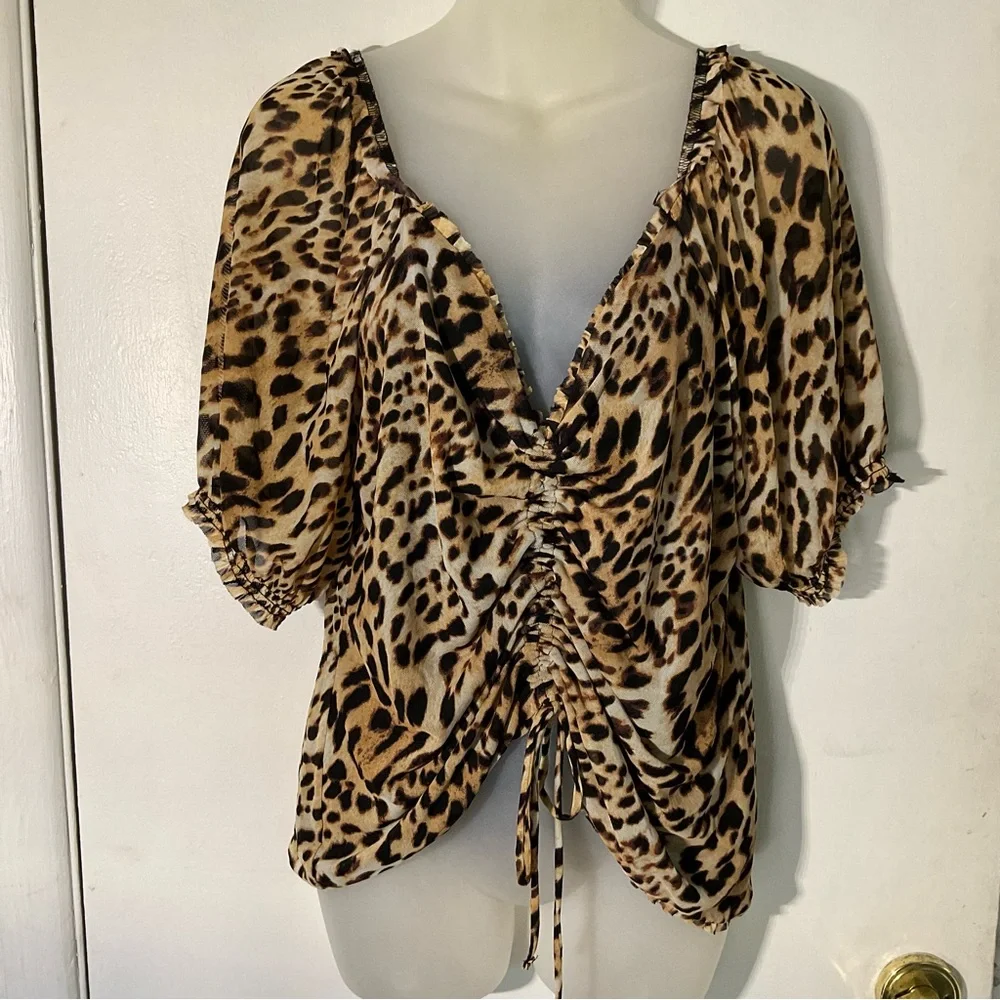 INC International Concepts Leopard Print Ruched Blouse sz XL - Picture 10 of 10
